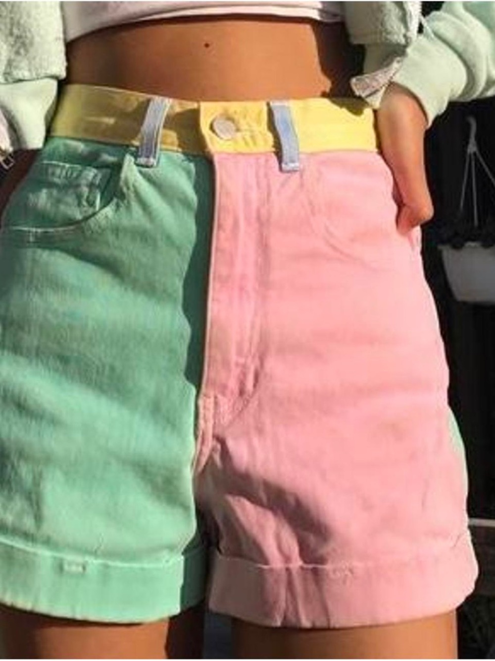 American apparel color block short green, pink and blue. Size 24/25 made in US.